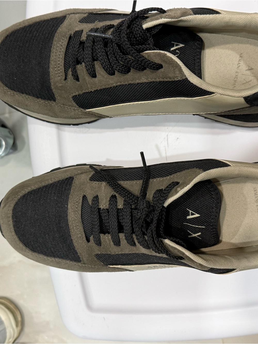 Armani Exchange Black and Olive Green Men's Sneakers